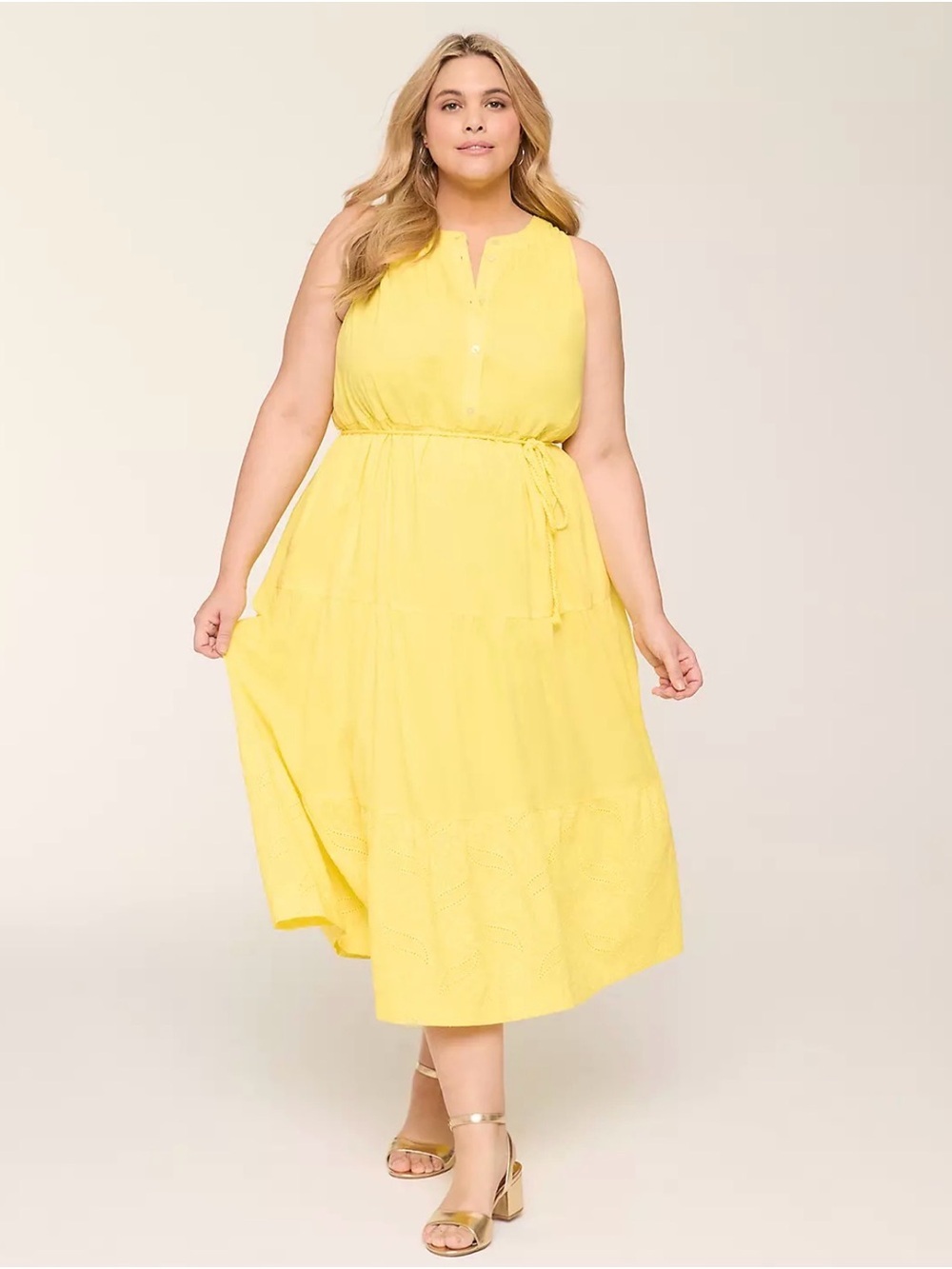 NWT Lane Bryant Sleeveless Eyelet Hem Midi Dress Size 2X Pockets Rope Belt